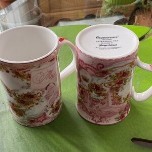 Expressions Pink and Gold Floral Ceramic Mugs (Pair)